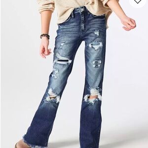 KanCan Kids Signature High Rise Flare Distressed Blue Jeans. Style VBKD1115L
